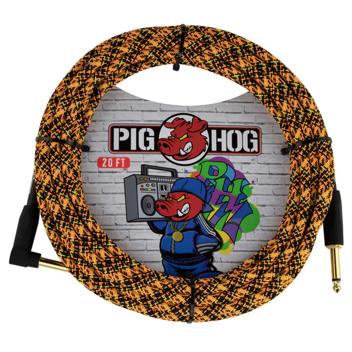 Pig Hog PCH20GORR Orange Graffiti Instrument Cable 20-Feet Right Angle