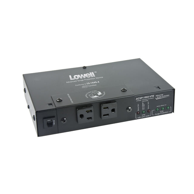 Lowell ACSP-1502-VTE Compact Surge Suppressor-15A 2 Outlets Over/Under Protection Detachable Cord