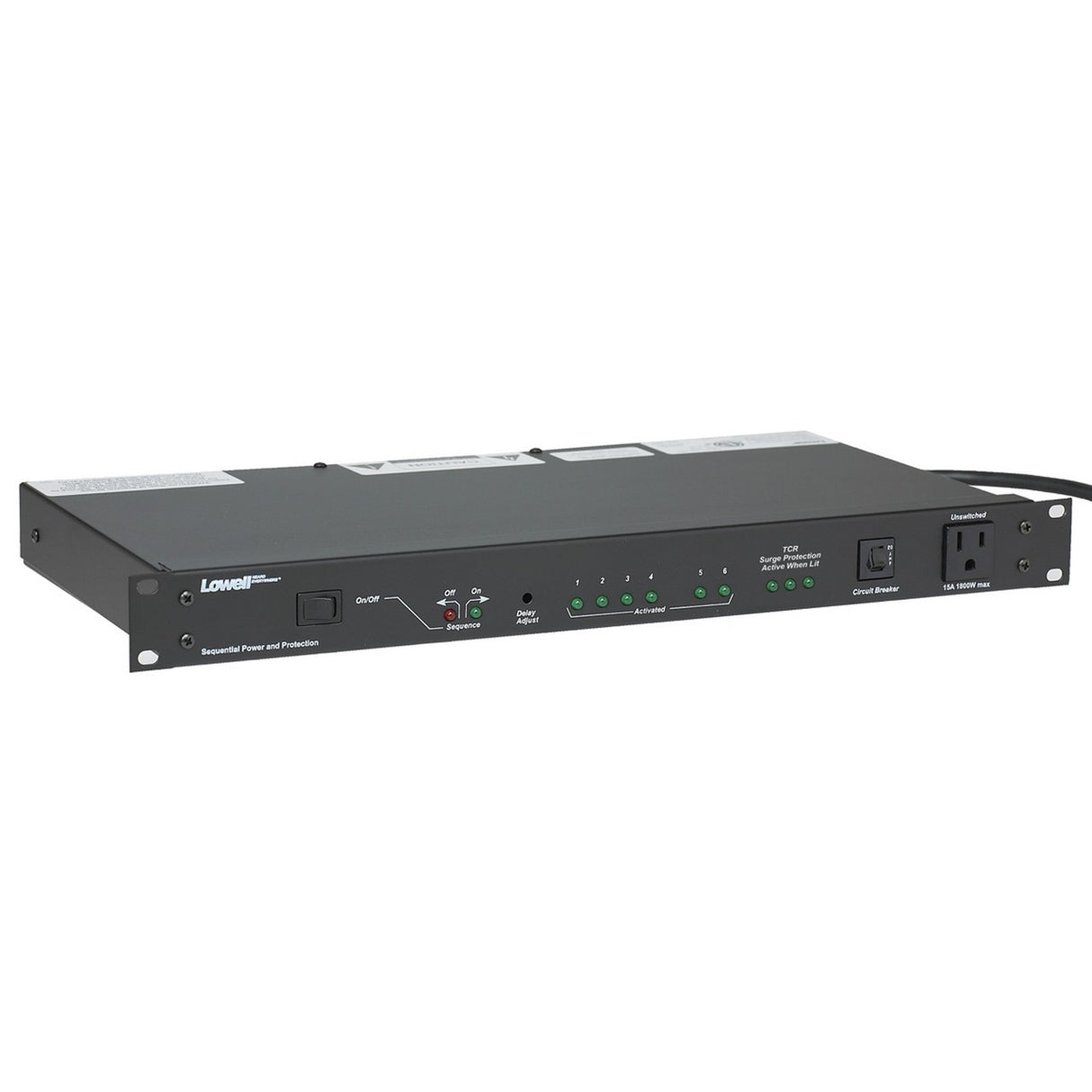 Lowell ACSPR-SEQ6-2009 Power Panel-20A 6-Switch 3-Unswitch Outlets 15A 4-Step + 2-Remote Seq Surge Supp Cord 1U
