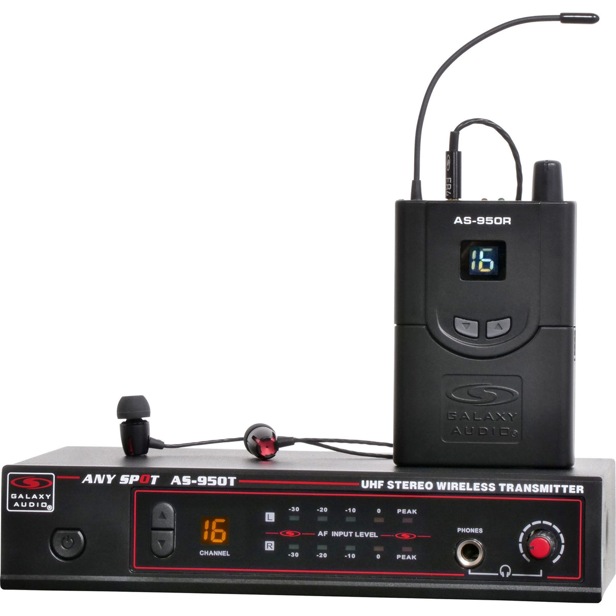 Galaxy Audio AS-950N 16 Channel Stereo Wireless Personal In-Ear Monitor System, 518-542 MHz
