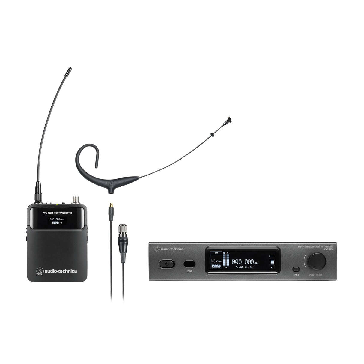 Audio-Technica ATW-3211/894XEE1 3000 Series Wireless Headworn Microphone System 530.000-589.975 MHz Black EE1