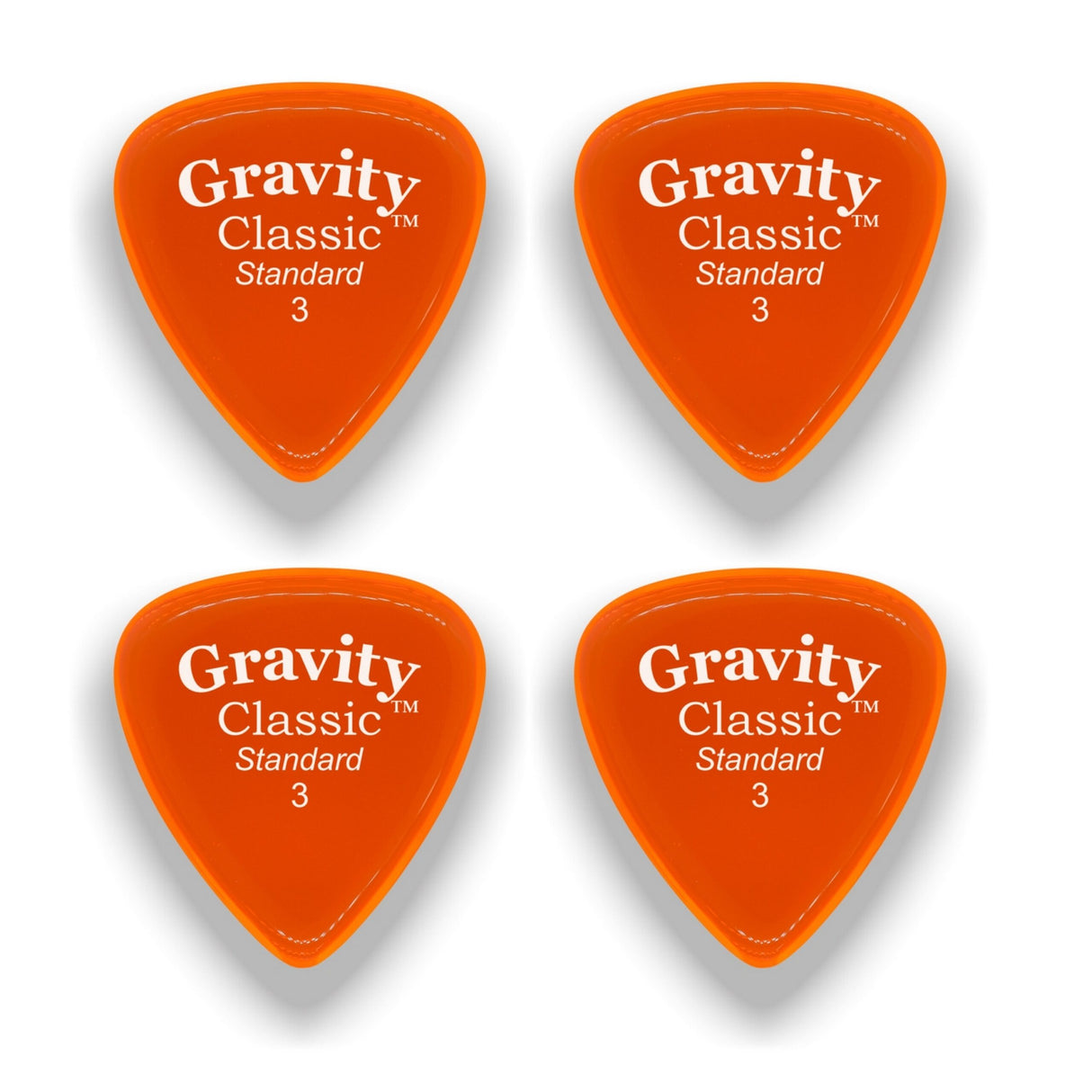 Gravity Picks GCLS3P-4pk Classic Picks Polished Standard Size 3mm Orange 4-Pack - accessories