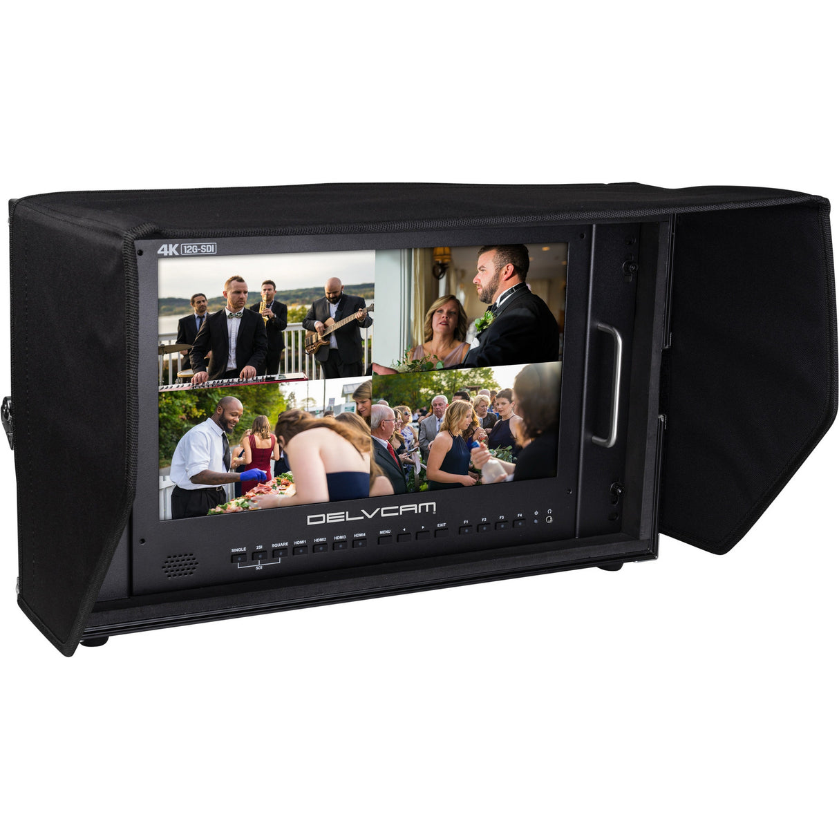 Delvcam DELV-12GSDI15 4K HDMI 12G-SDI Quad View IPS 6RU Rack Mountable Broadcast Monitor with Case 15.6 Inch