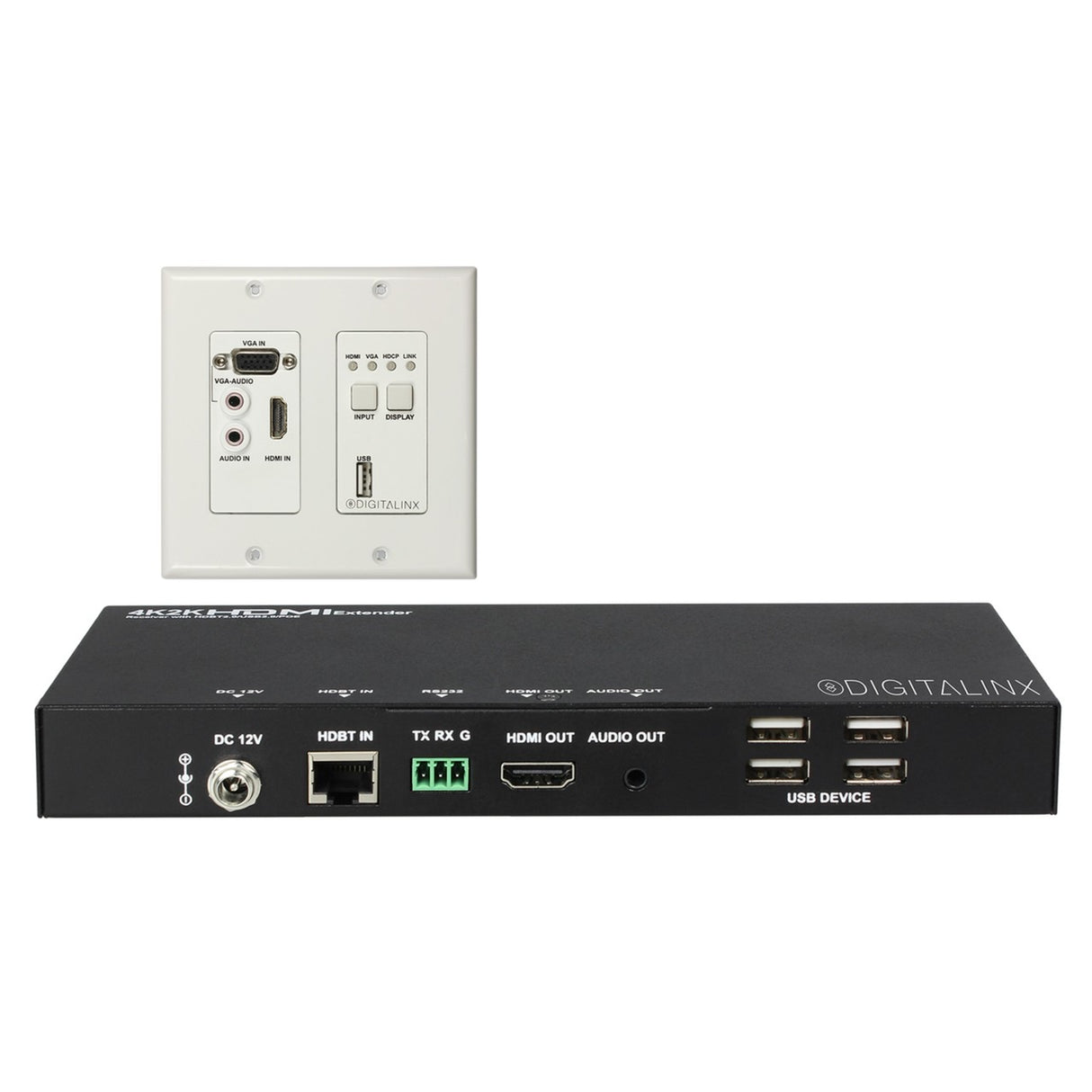 DigitaLinx DL-HDBT2-WP-KIT 4K 10.2G HDMI VGA and USB 2.0 Wall Plate Extender Set