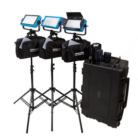Dracast DRDP3LBLK Plus Series Bi-Color 3-Light Location Kit with V-Mount and Gold Mount Battery Plates