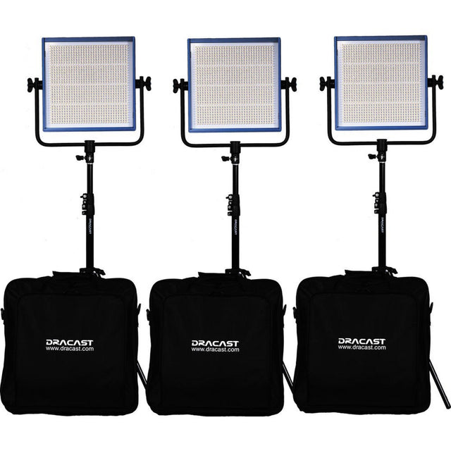 Dracast DRLK3X1000BQ LED1000 Pro Series Bi-Color 3 Light Kit with Gold Mount Battery Plates