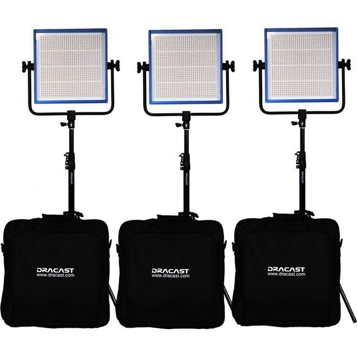 Dracast DRLK3X1000DQ LED1000 Pro Series Daylight 3 Light Kit with Gold Mount Battery Plates