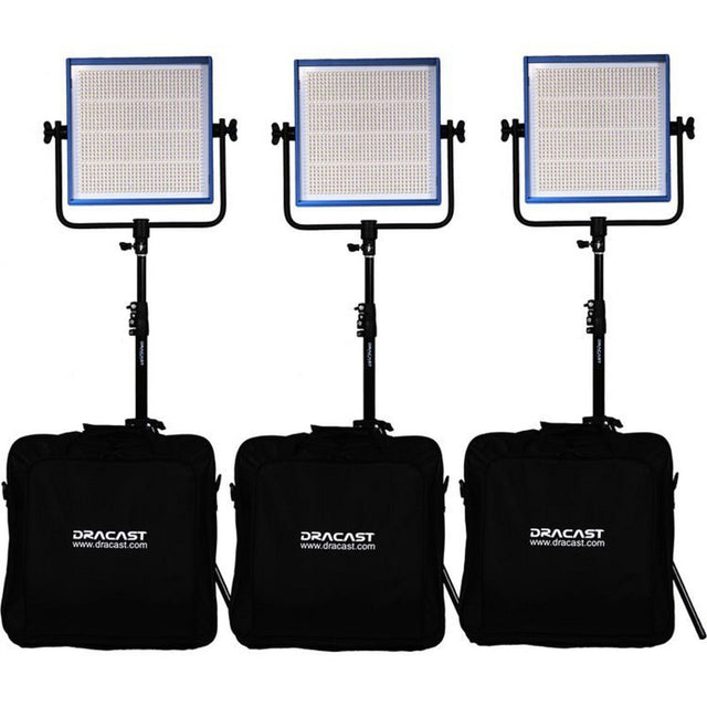 Dracast DRLK3X1000DQ LED1000 Pro Series Daylight 3 Light Kit with Gold Mount Battery Plates