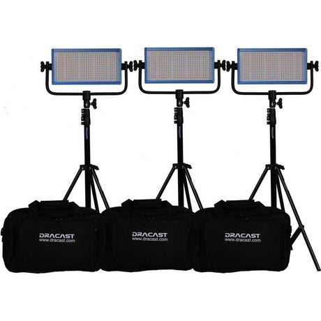 Dracast DRLK3X500DGQ LED500 Pro Series Daylight 3 Light Kit with Gold Mount Battery Plates