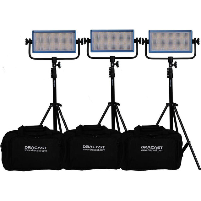 Dracast DRLK3X500DGQ LED500 Pro Series Daylight 3 Light Kit with Gold Mount Battery Plates