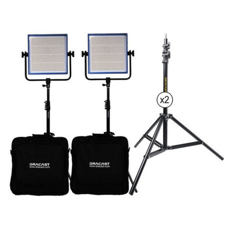 Dracast DRPL1000D2KSK LED1000 Plus Series Daylight 2 Light Kit with V-Mount and Gold Mount Battery Plates and Light
