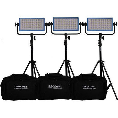 Dracast DRPLK3X500BK LED500 Plus Series Bi-Color 3 Light Kit with V-Mount/Gold Mount Battery Plates