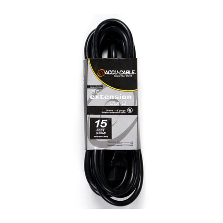 Accu Cable ECCOM-15 15ft IEC Male to Female AC Extension Power Cord Black