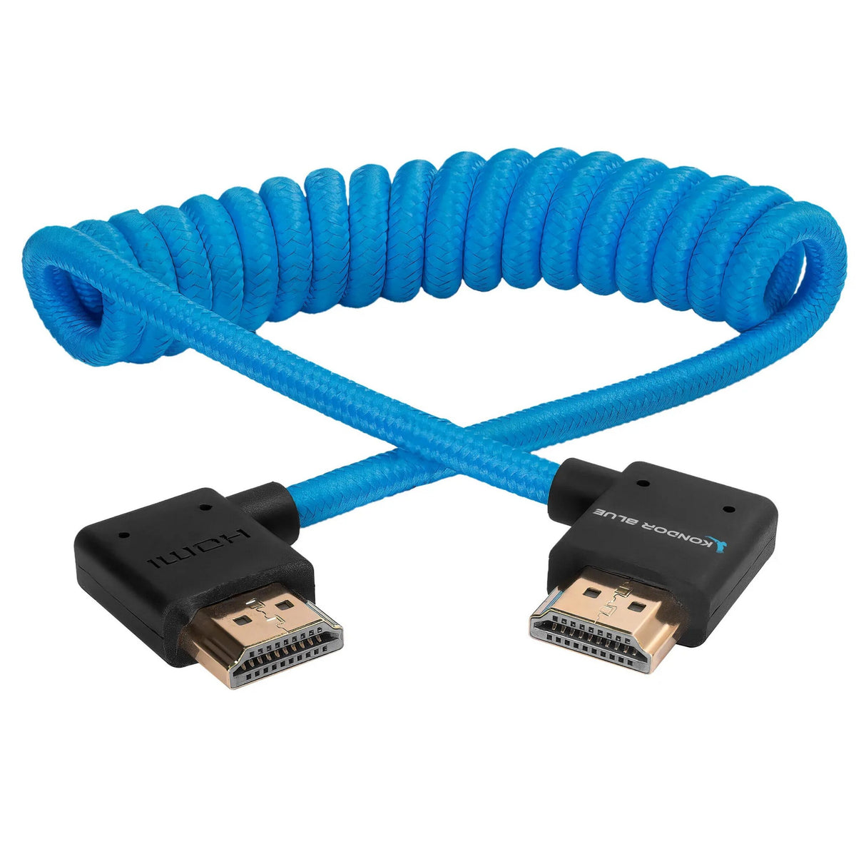 Kondor Blue 12-24-Inch Full HDMI Right Angle Braided Coiled Cable, Blue