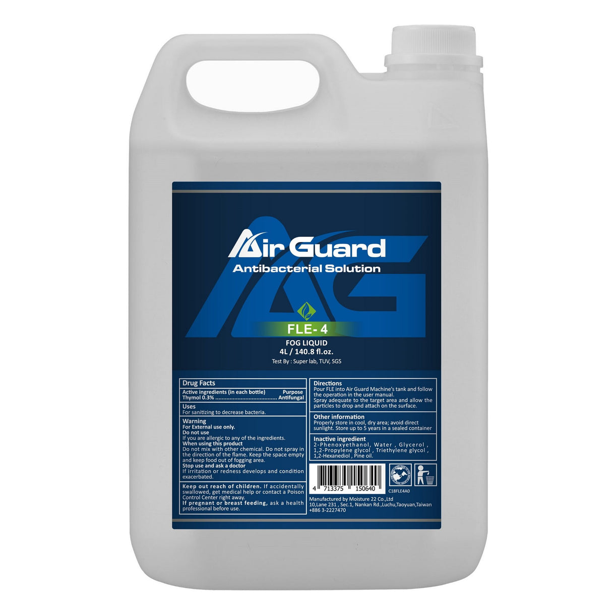 Air Guard FLE-4 4-Liter Bottle of Air Guard Anti-Bacterial Solution FDA Registered