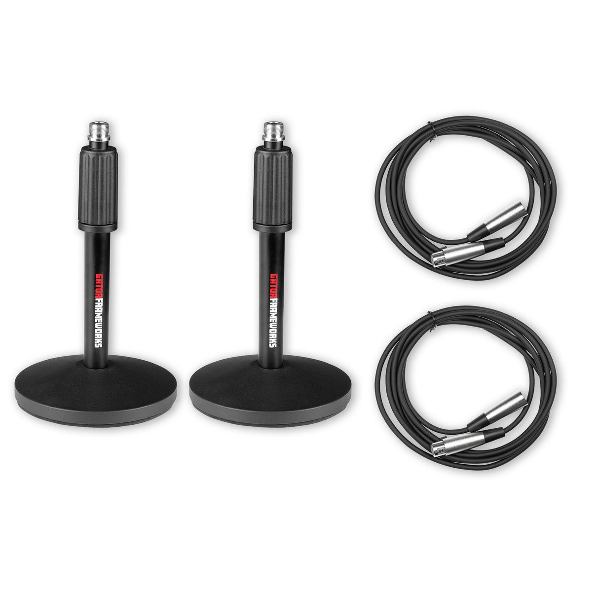 Gator GFW-MIC-DESKTOP-2PK Desktop Microphone Stands and 10-Feet XLR Cables Pair