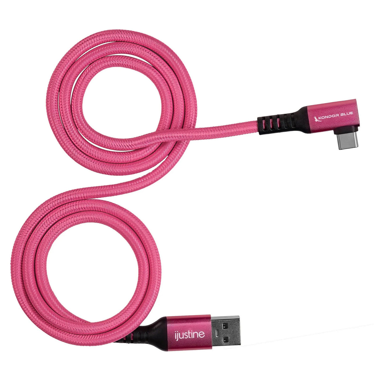 Kondor Blue KB-USBCA-RA-3-J iJustine Pink USB-A to USB-C 3.0 Right Angle High Speed Data and Charging Cable, 3-Feet