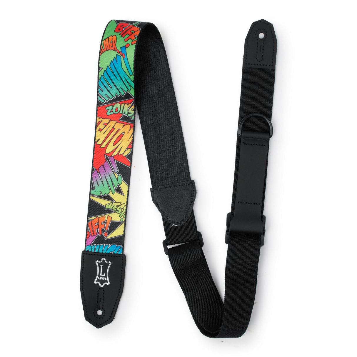 Levy’s Right Height 2-Inch Wide Polyester Guitar Strap with Comic Book Onomatopoeia Motif - accessories