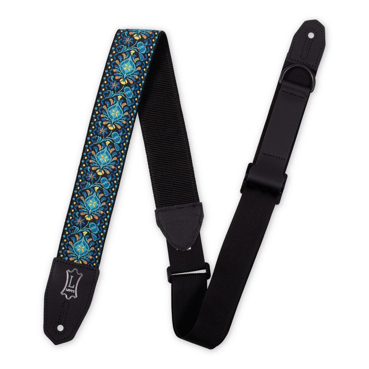 Levy’s Right Height Strap with Woven Blue Black Gold Motif - accessories