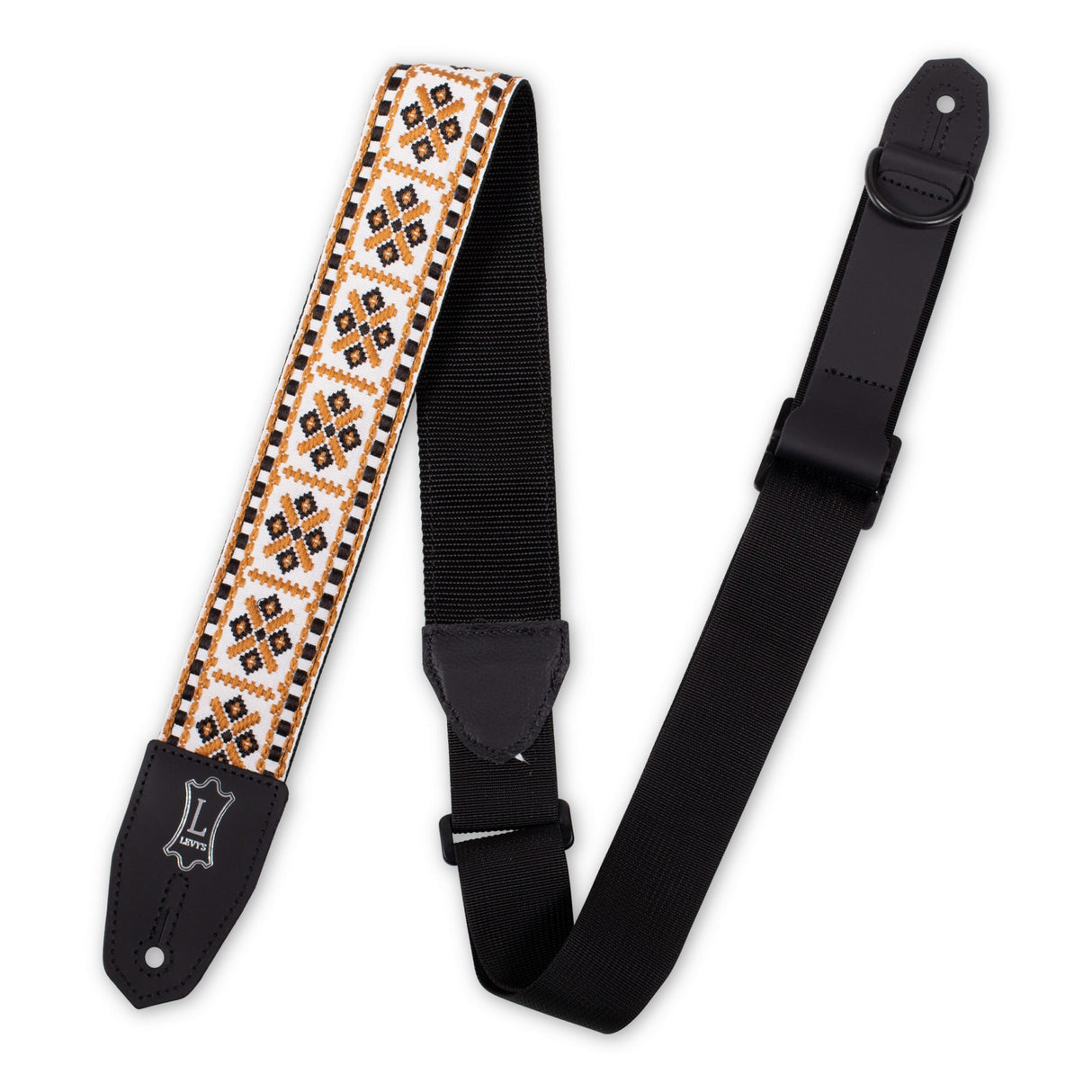Levy’s Right Height Strap with Woven White Black Gold Motif - accessories