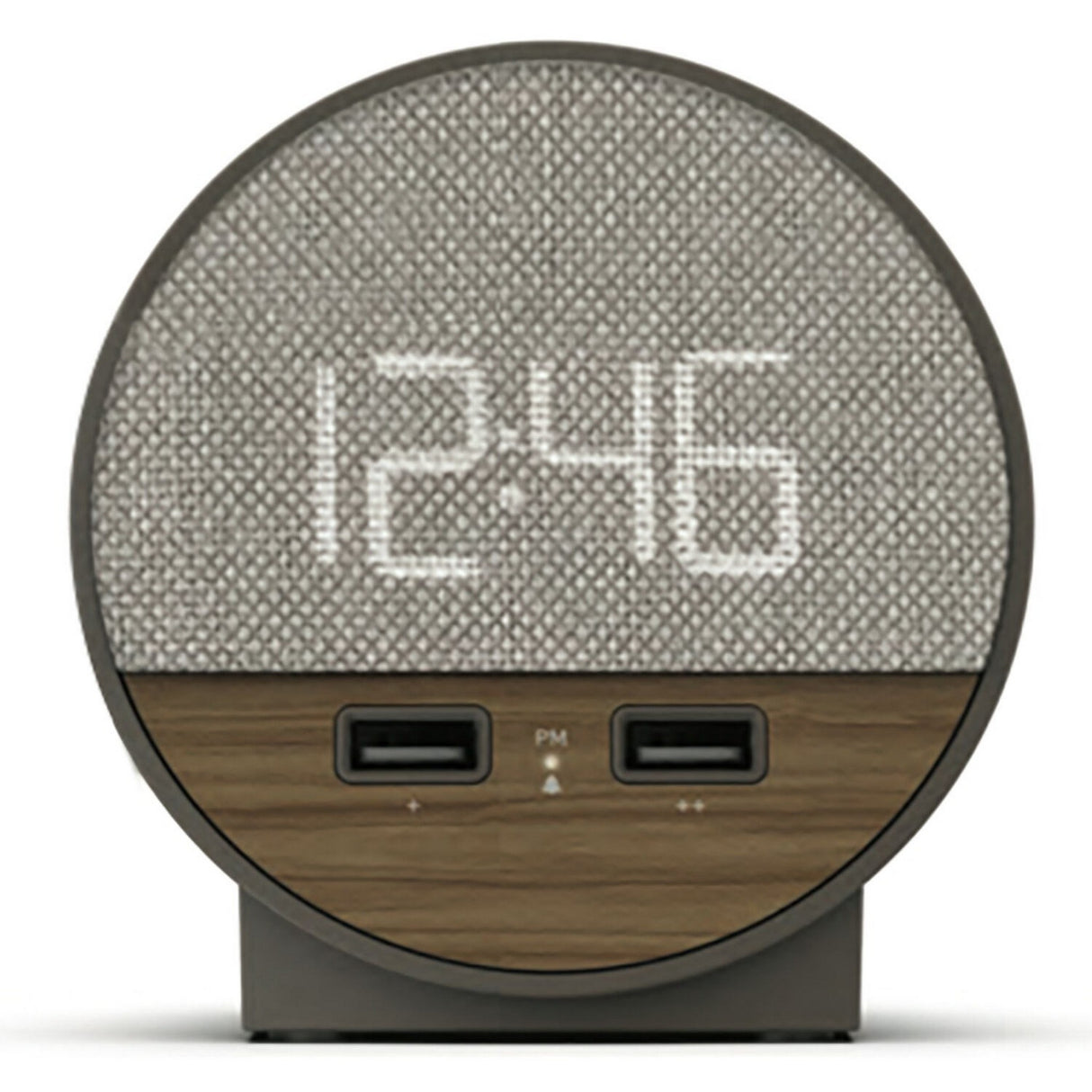 Nonstop Station O Small Round Alarm Clock, Wood/Fabric Dark