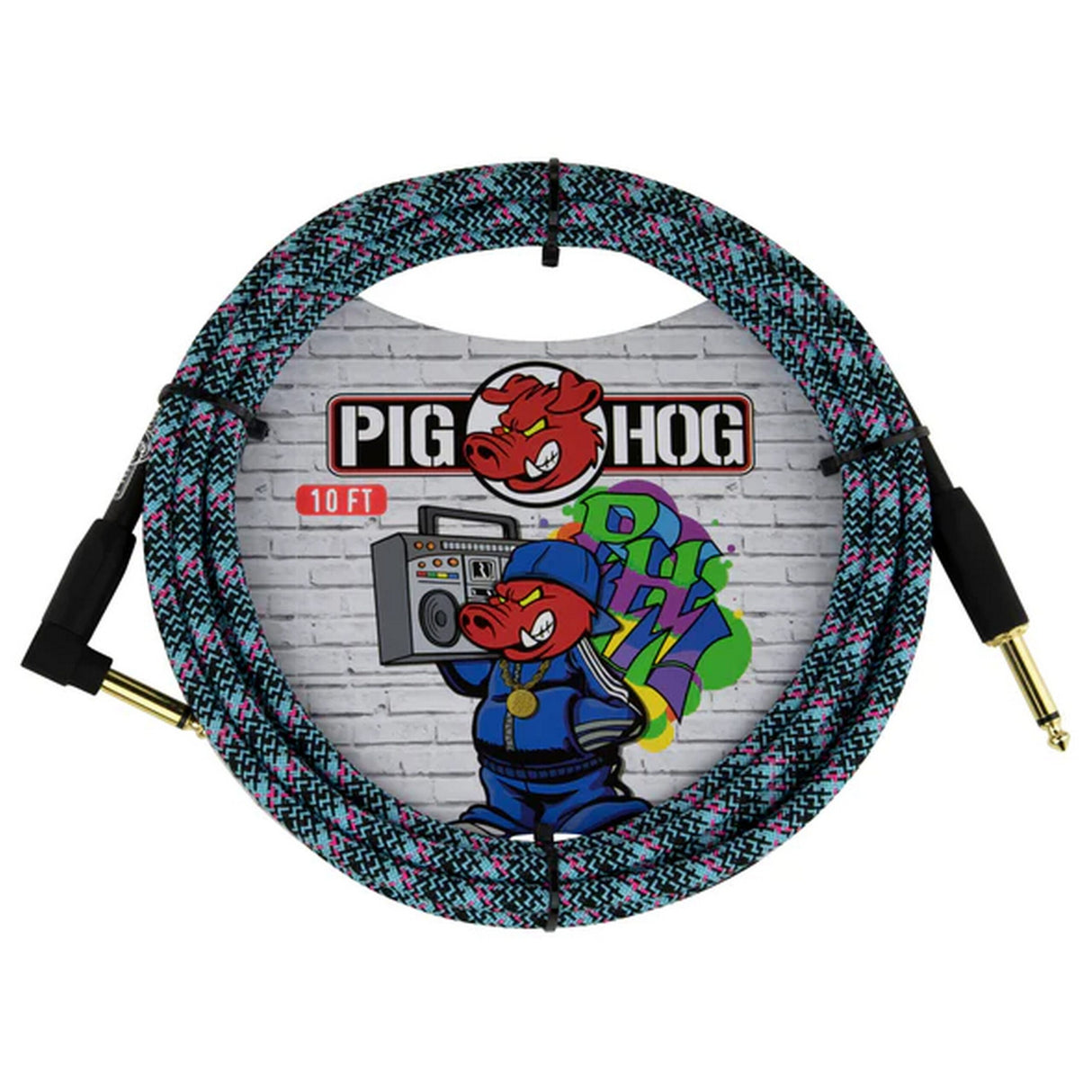Pig Hog PCH10GBLR Blue Graffiti Instrument Cable, 10-Feet Right Angle
