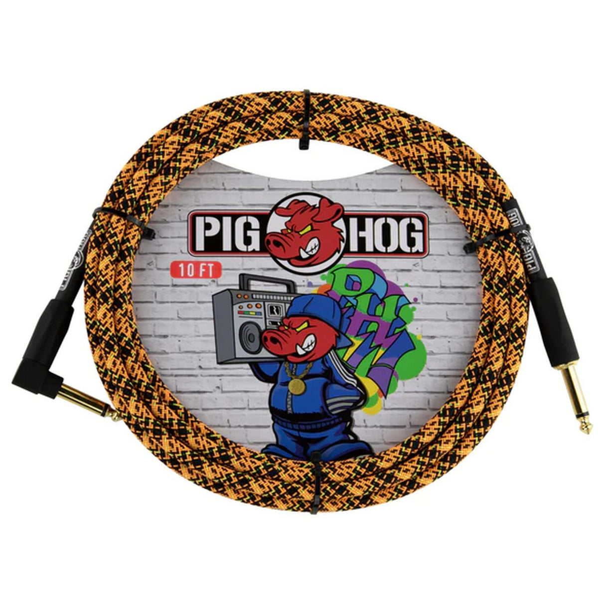 Pig Hog PCH10GORR Orange Graffiti Instrument Cable, 10-Feet Right Angle