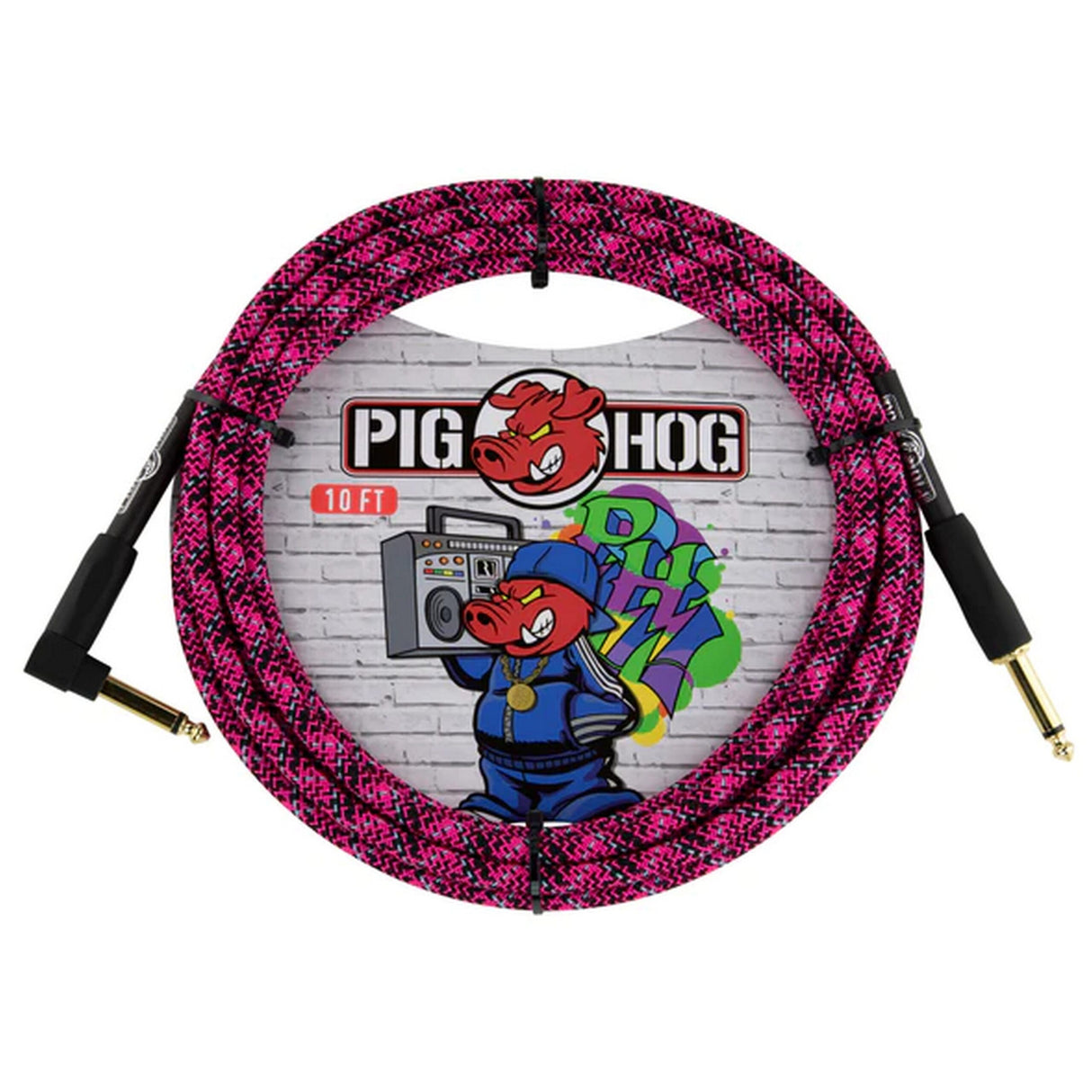 Pig Hog PCH10GPKR Pink Graffiti Instrument Cable, 10-Feet Right Angle