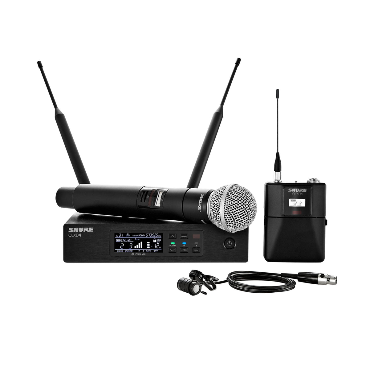 Shure QLXD124/85 Wireless Bodypack and Handheld Vocal Combo System with WL185, V50 174 - 216 MHz