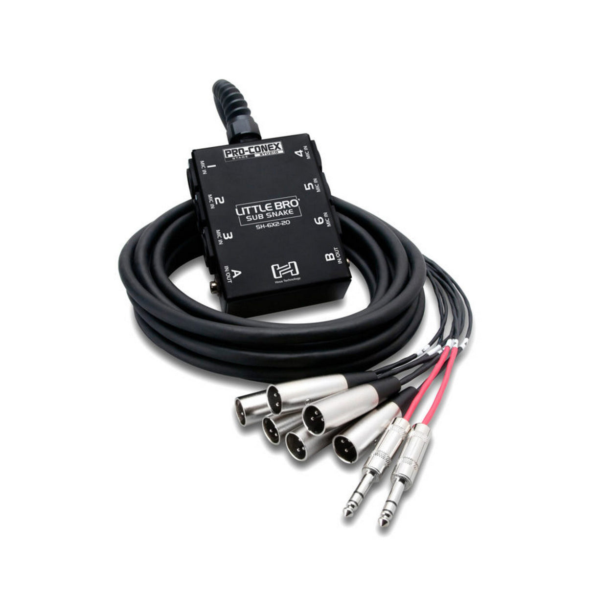 Hosa SH-6X2-20 6 x XLR Sends and 2 x 1/4-Inch TRS Returns Little Bro Sub Snake 20-Feet