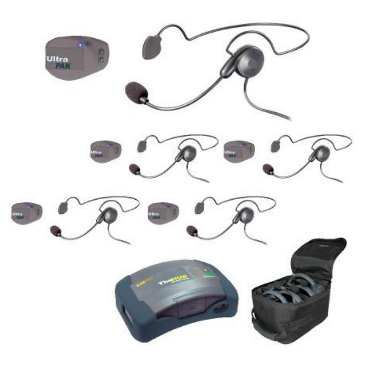 Eartec UPCYB5 UltraPAK and HUB Headset System with 1-HUB 5-UltraPAK and 5-Cyber Headsets