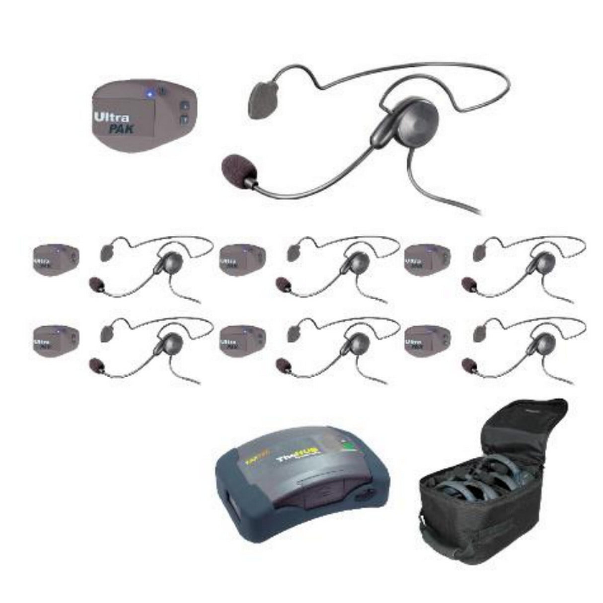 Eartec UPCYB7 UltraPAK and HUB Headset System with 1-HUB 7-UltraPAK and 7-Cyber Headsets