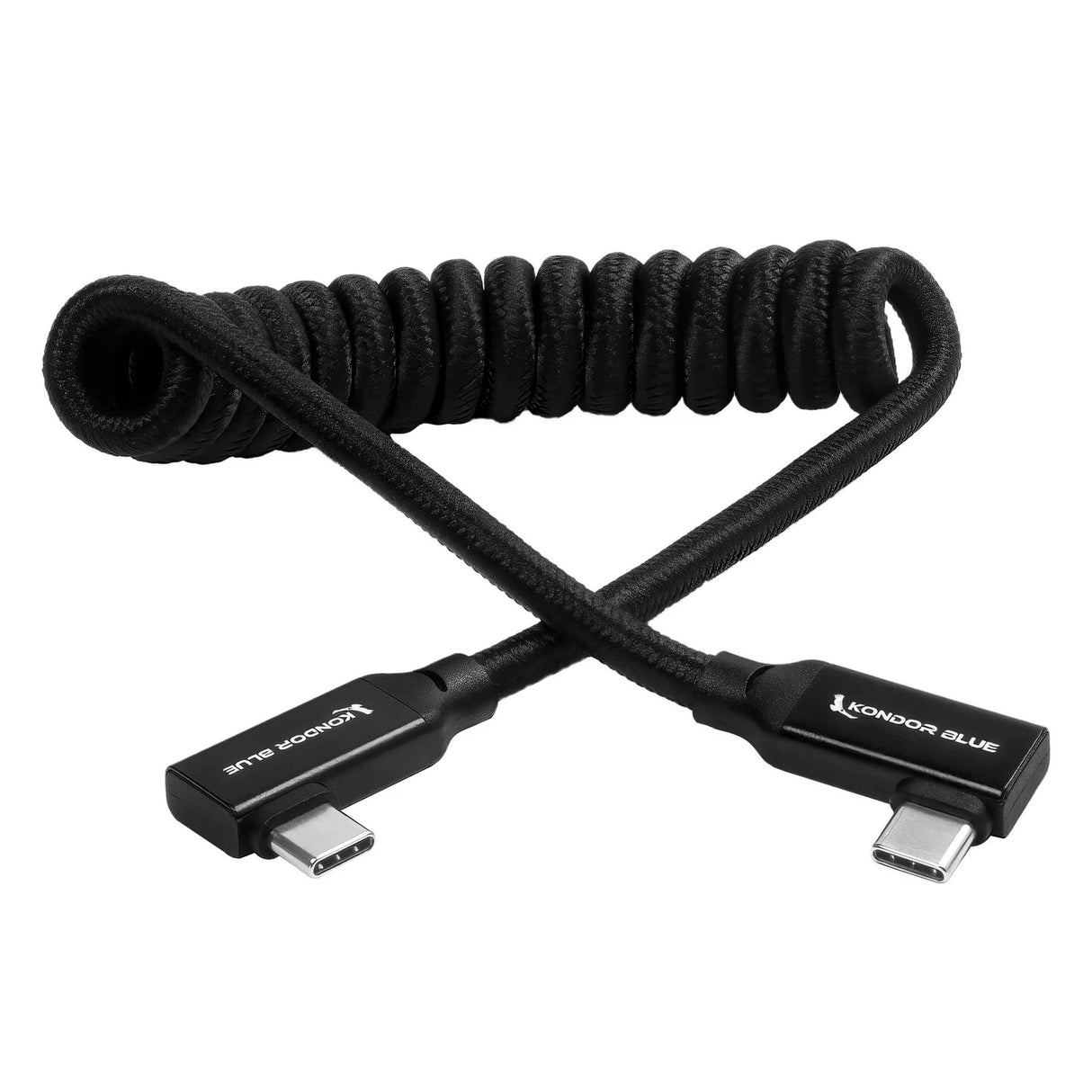 Kondor Blue 12-24-Inch Coiled USB-C Right Angle Braided Cable, Black