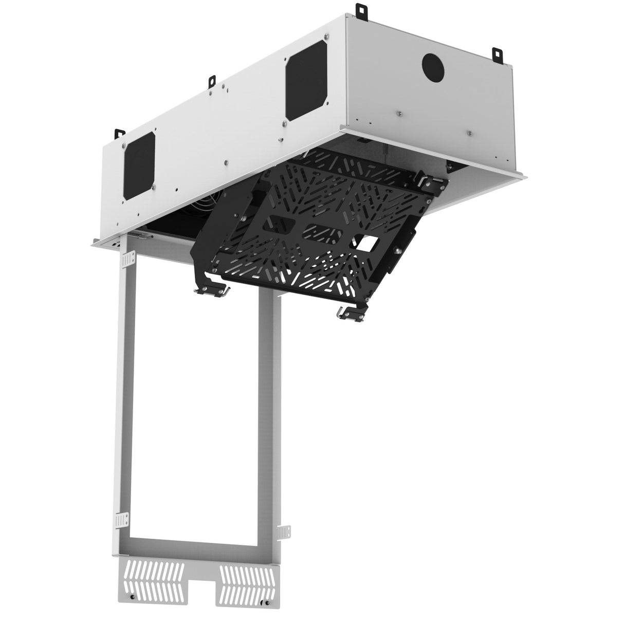 AtlasIED CR212 Series Ceiling-Mount Rack with 2RU Half-Width AmbiTILT Shelf and Integrated AC Power Pack, Fits 12-Inch by 24-Inch Ceiling Tiles