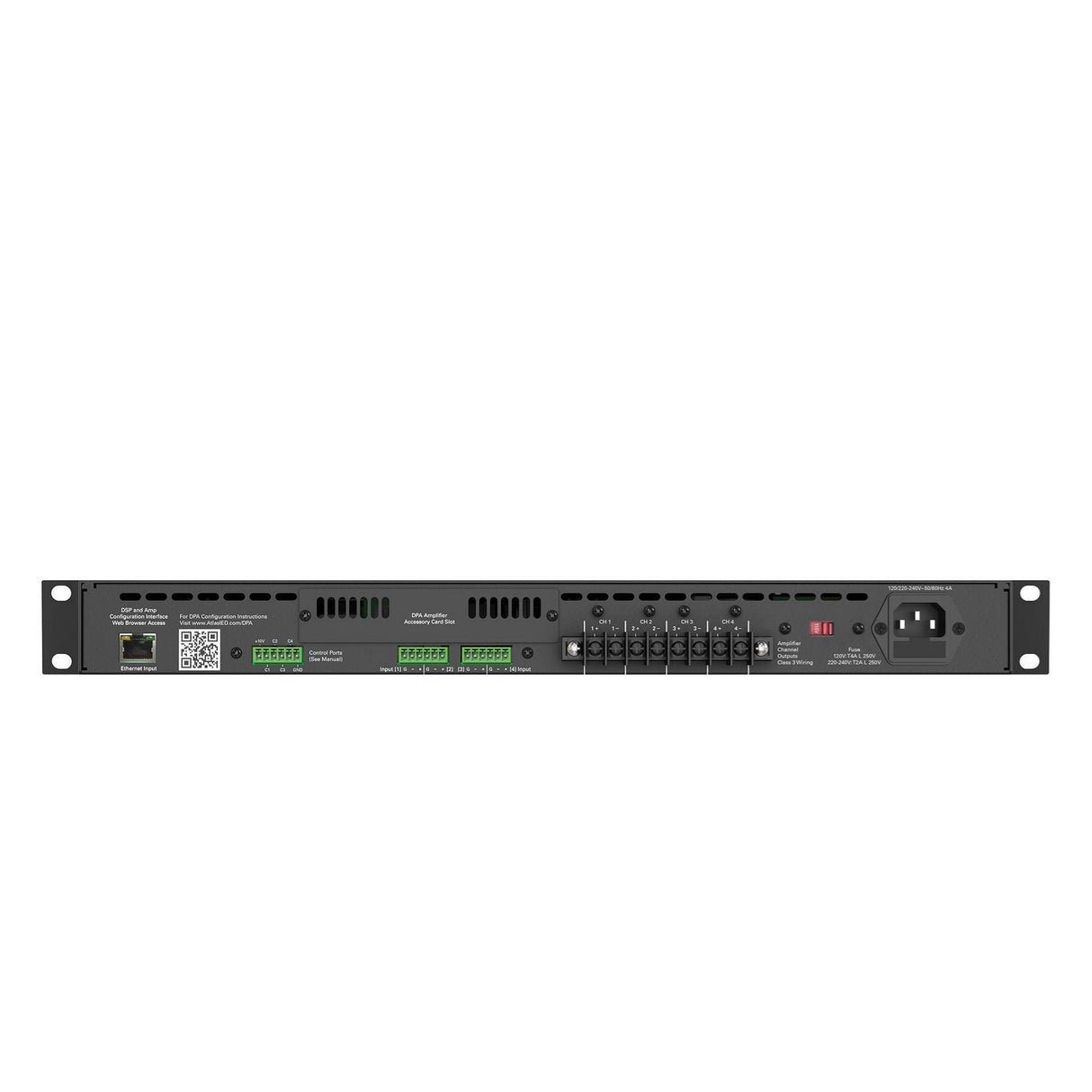 AtlasIED DPA404 400W Networkable 4-Channel Power Amplifier with Optional Dante Network Audio
