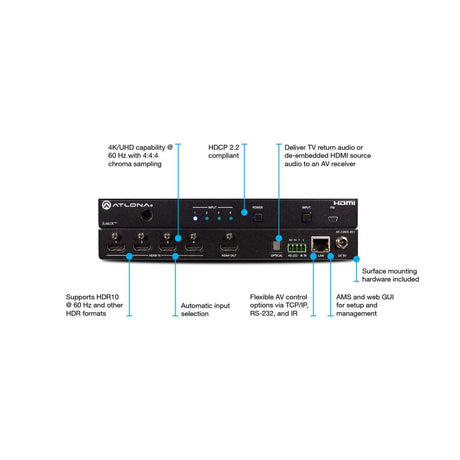Atlona AT-JUNO-451 4K HDR Four-Input HDMI Switcher