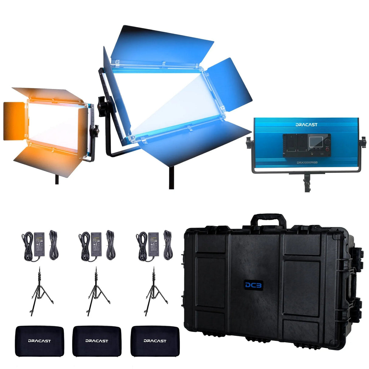 Dracast DRX31000BNH LED1000 X Series Bi-Color LED 3 Light Kit with Injection Molded Travel Case