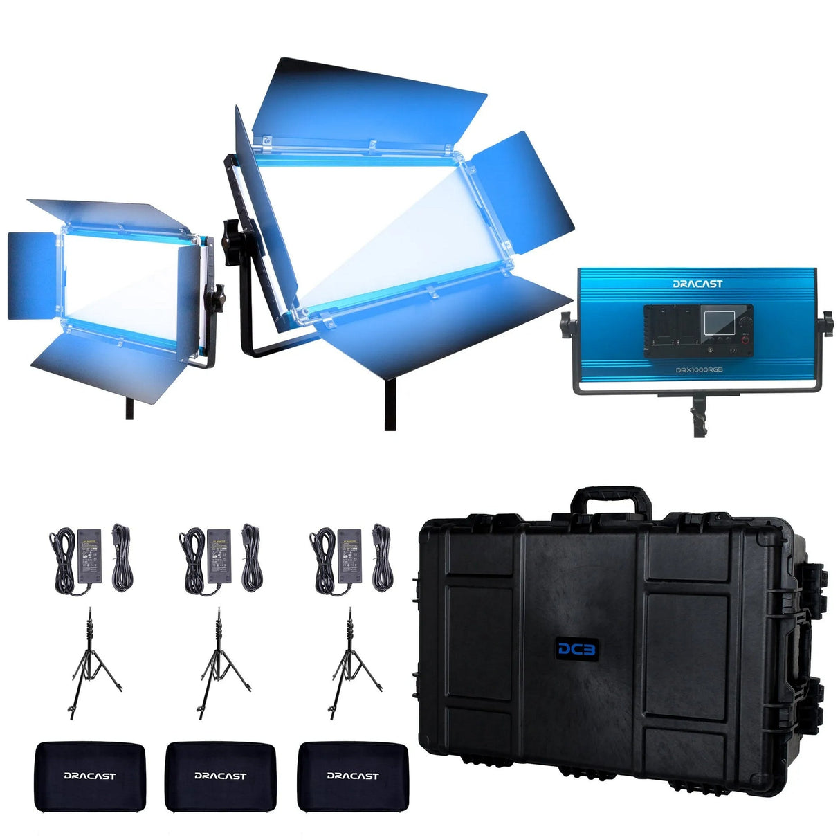 Dracast DRX31000DNH X Series LED1000 Daylight LED 3 Light Kit with Injection Molded Travel Case