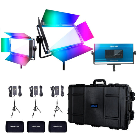 Dracast DRX31000RGB X Series LED1000 RGB and Bi-Color LED 3 Light Kit with Injection Molded Travel Case
