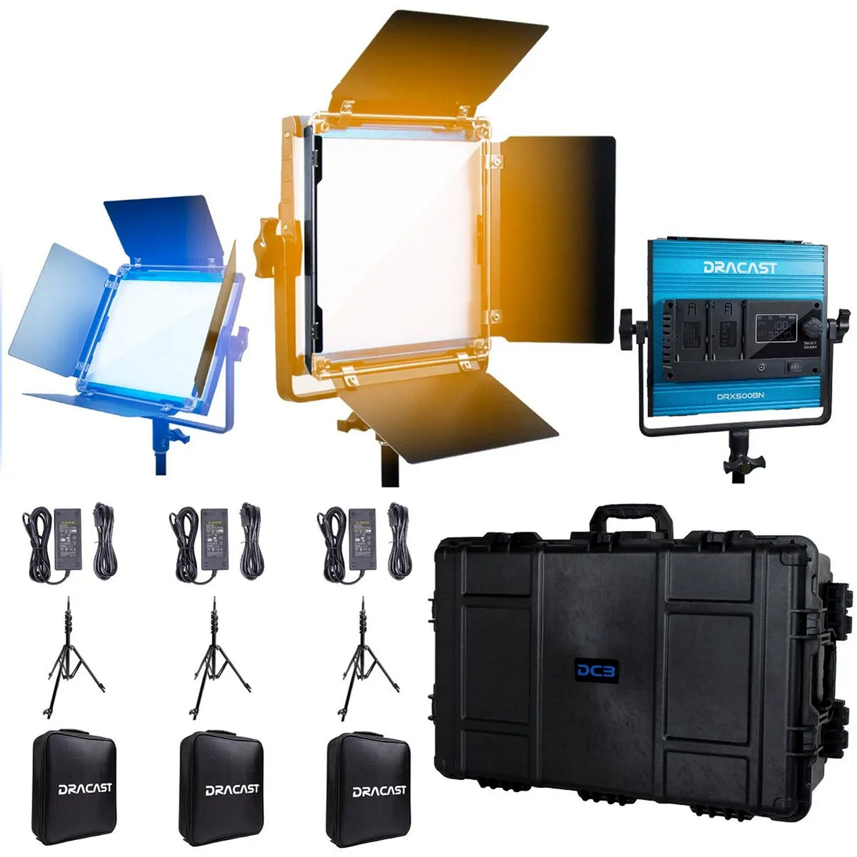 Dracast DRX3500BNH X Series LED500 Bi-Color LED 3 Light Kit with Injection Molded Travel Case