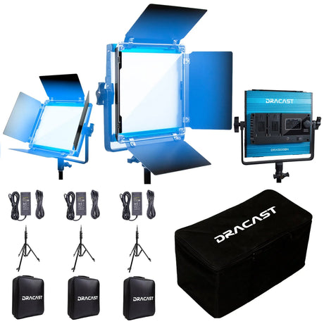 Dracast DRX3500DNS LED500 X Series Daylight LED 3 Light Kit with Nylon Padded Travel Case