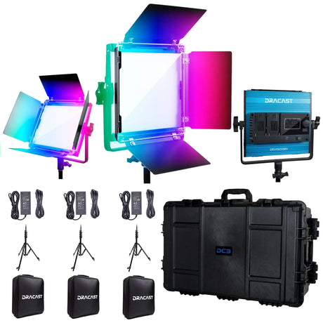 Dracast DRX3500RGBH LED500 X Series RGB and Bi-Color LED 3 Light Kit with Injection Molded Travel Case
