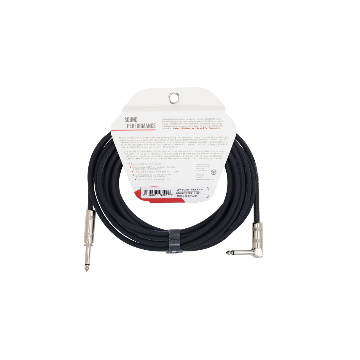Gator Backline Series Straight to Right-Angled instrument Cable 20-Foot