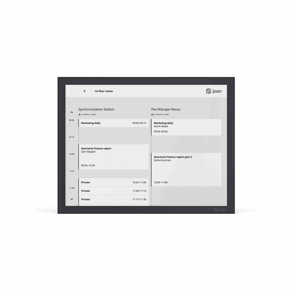 Joan 13 Pro Black Meeting Room Scheduler Display