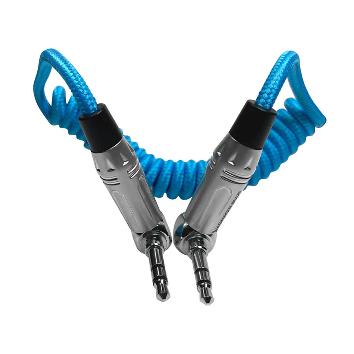 Kondor Blue Coiled 3.5mm Right Angle TRS Stereo Audio Cable 24-Inch