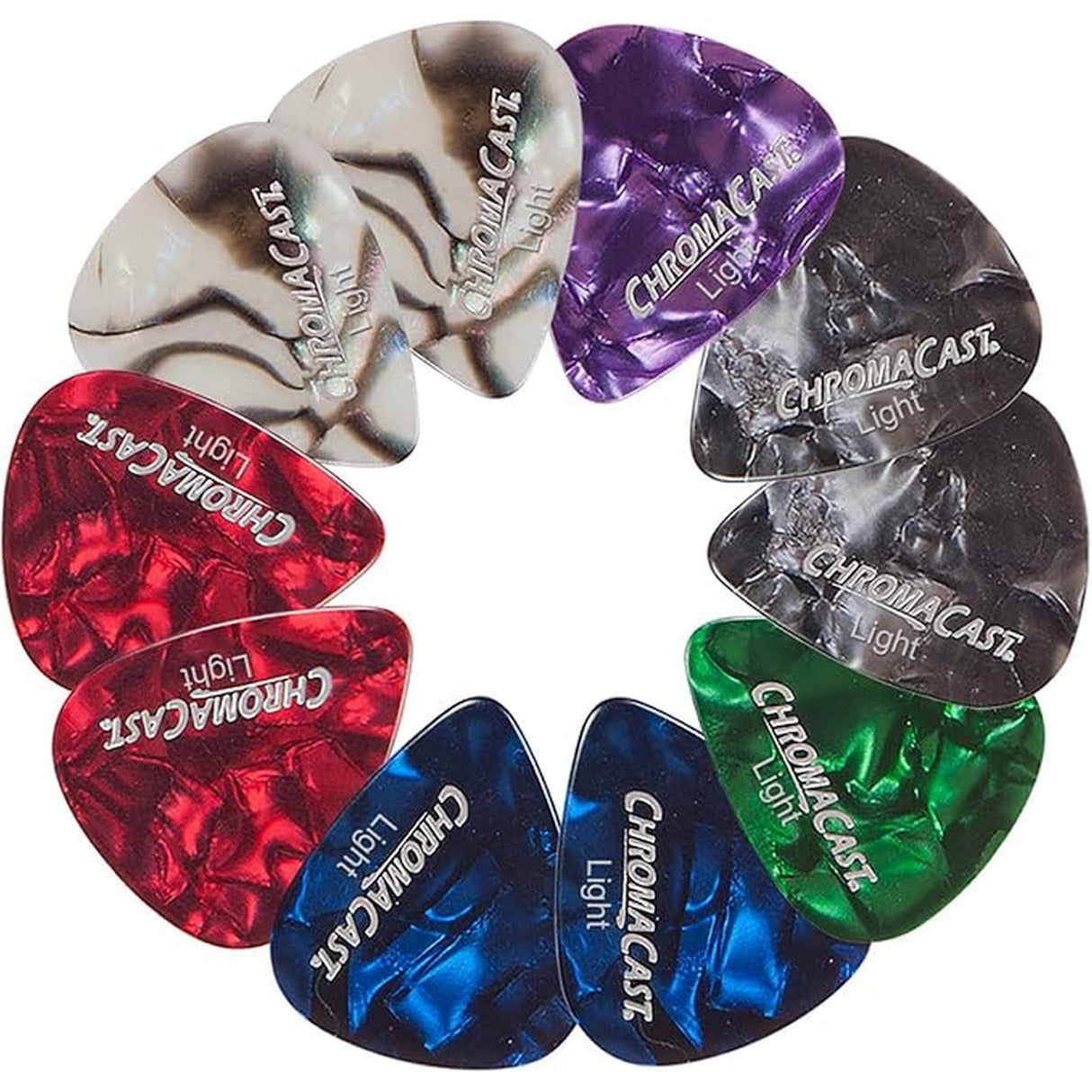 Nux MP-3 Mighty Plug Pro Headphone Amp for Guitar/Bass and ChromaCast 10-Pack Pearl Celluloid Guitar Picks Bundle