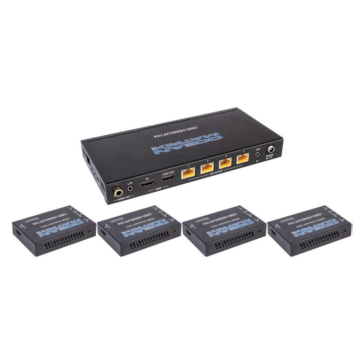 Ocean Matrix OMX-HDMICAT1X4 HDMI 18Gbps 1 x 4 Splitter and CAT6/6a/7 Extender with 4 Receivers