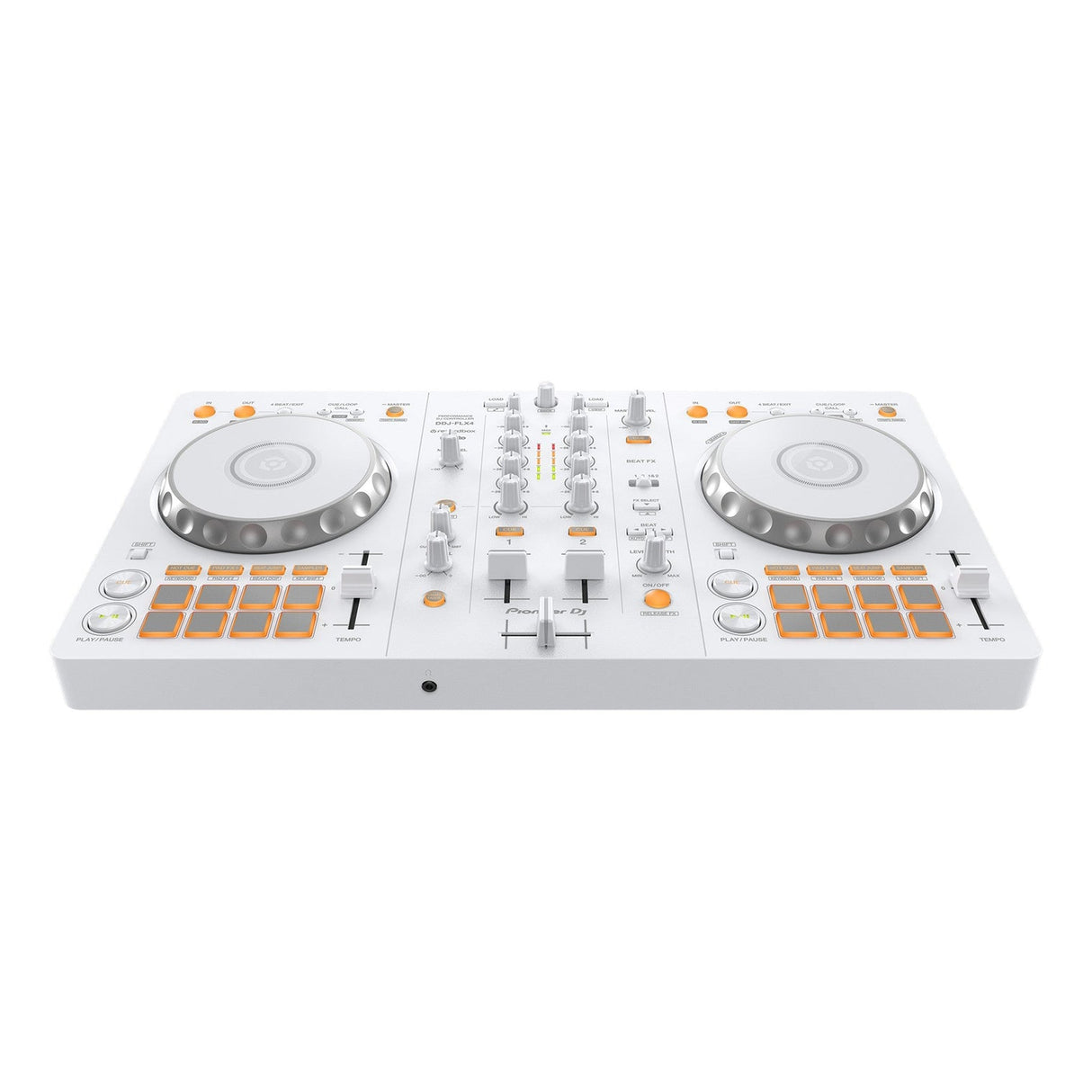 Pioneer DDJ-FLX4-W DJ Controller Bundle with Goby Labs Fingerboard Conditioner and Microfiber Cloth