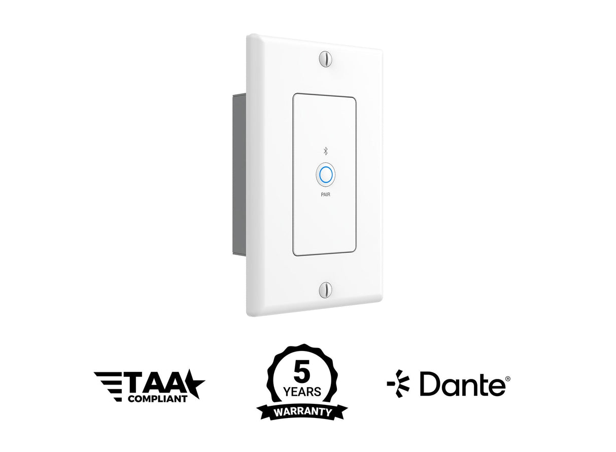 Turtle AV BTWP-US Dante Bluetooth Wallplate 1-Gang Decora White