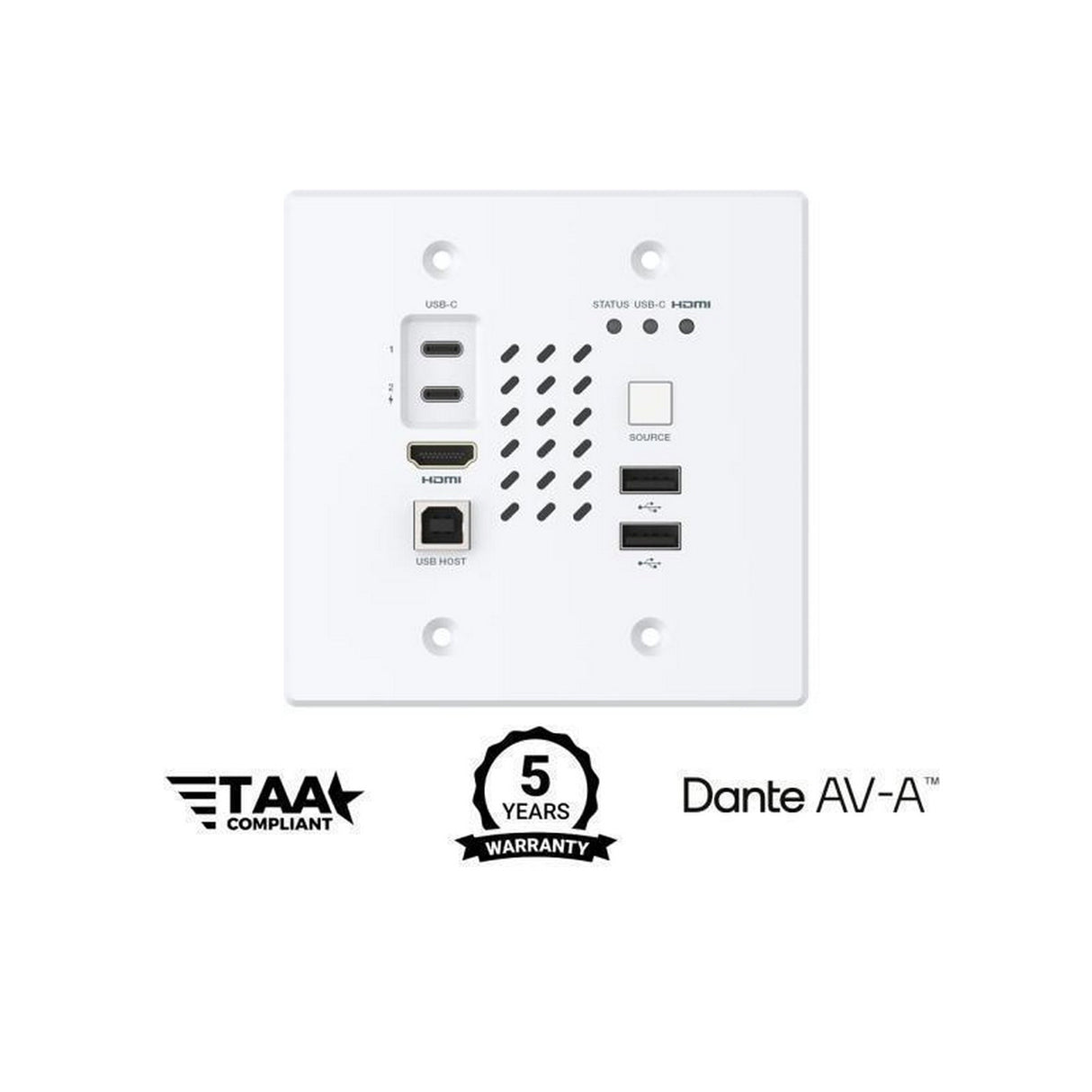 Turtle AV Chazy 4K Wall Plate TX Dante AV-A HDMI and USB-C Encoder